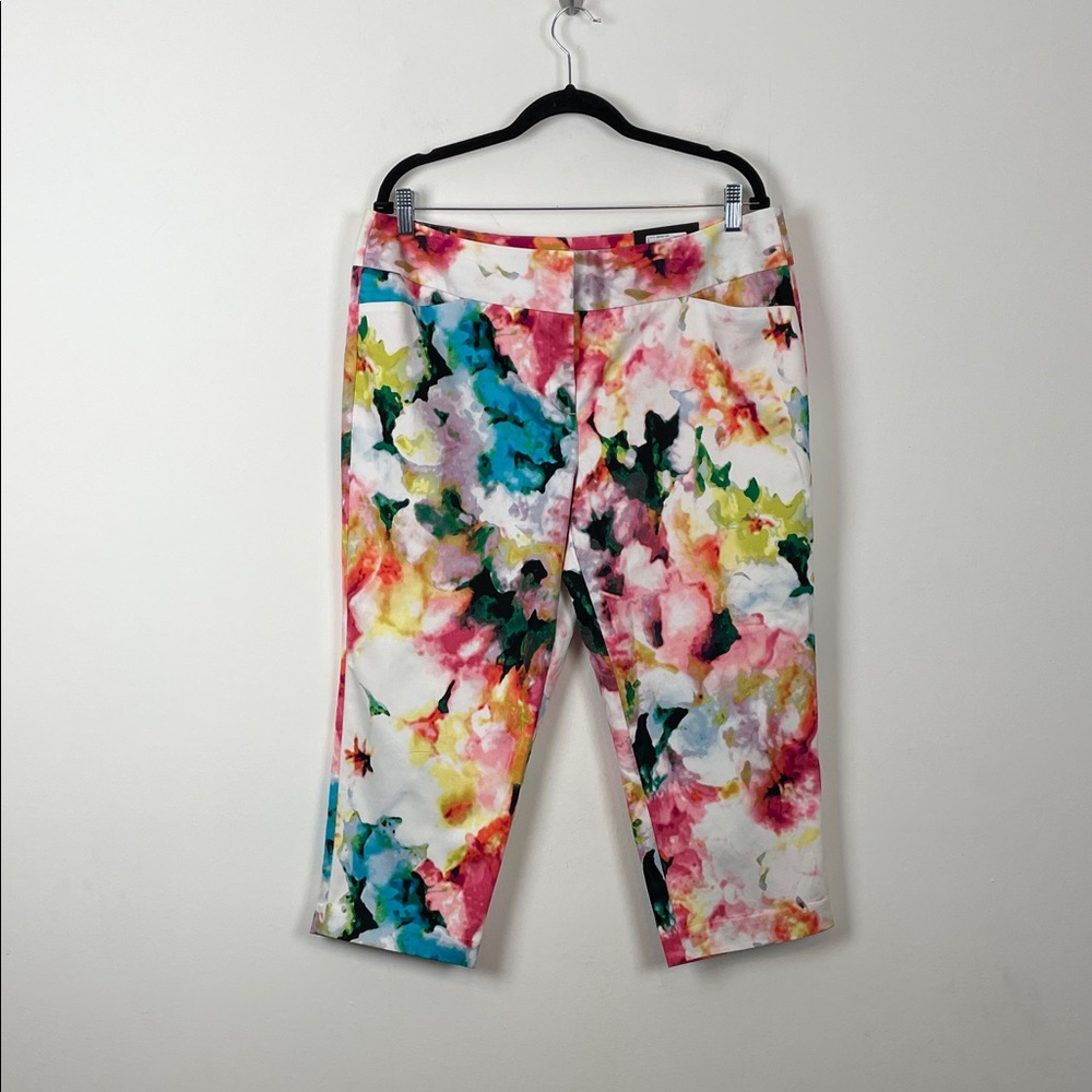 Worthington Modern Fit  Water Color Floral Print Capri Pants 2 Pocket Womens 14